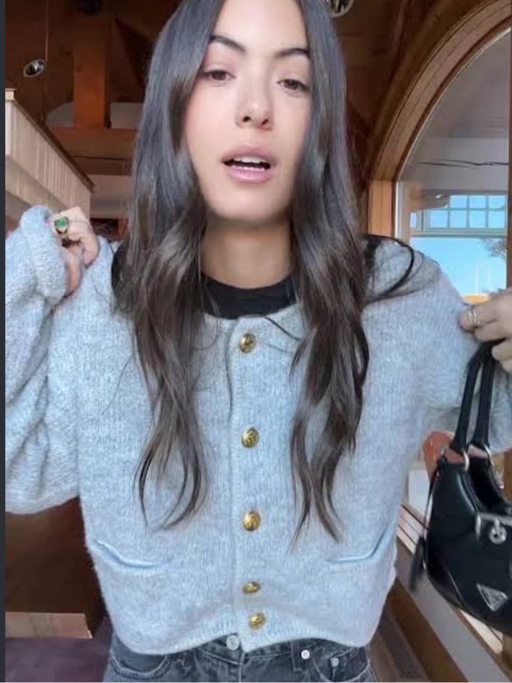 GAP Light Heather Gray Boucle Cropped Sweater with Gold Buttons